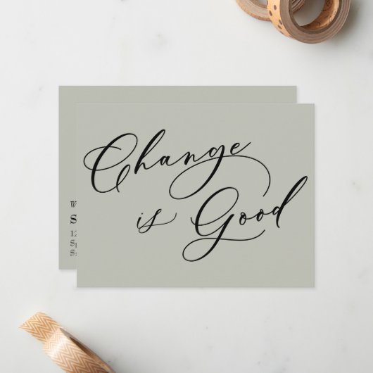 Elegante verandering is goede wijze bewegende aank notitiekaartje (Voorkant / Achterkant in situ)