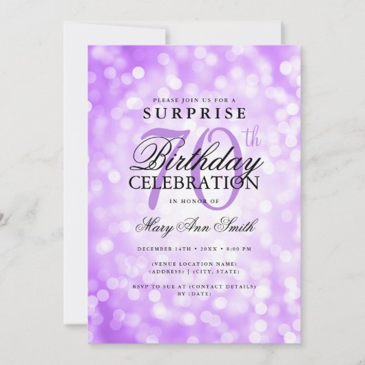 Elegante VERASSING 70ste verjaardag paarse lichten Kaart (Voorkant)