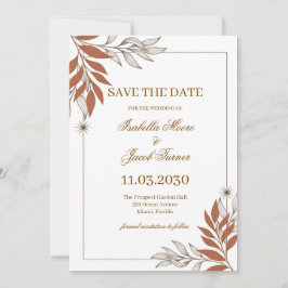Elegante Verbrand Oranje Botanische Lijnkunst Bewa Save The Date