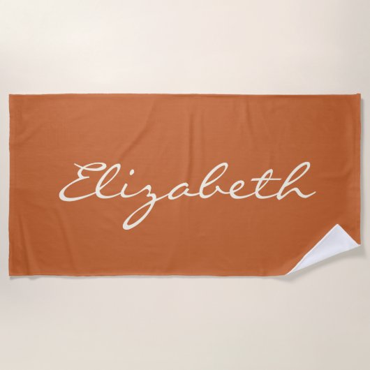 Elegante Verbrand Oranje Handgeschreven Script Naa Strandlaken (Voorkant)