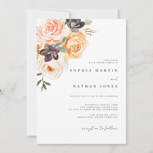 Elegante Verbrand Sinaasappel Waterverf Bloemen br Kaart (Voorkant)