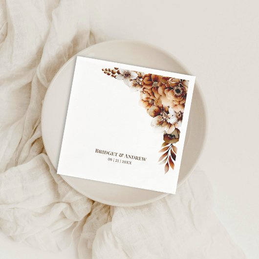 Elegante verbrande oranje bloemige bruiloft servet