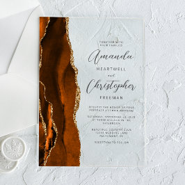 Elegante verbrande oranje gouden agaat scriptie br acryl uitnodigingen