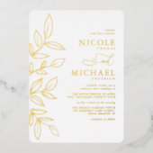 Elegante verbrande oranje minimale gouden blad tro folie uitnodiging (Voorkant)