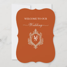 Elegante verbrande oranje monogram kam wedding uit