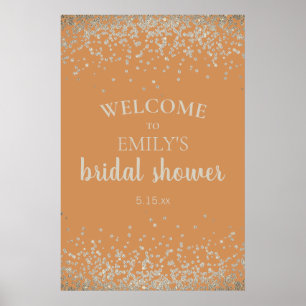 Elegante verbrande oranje zilveren confetti bruilo poster