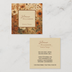 Elegante verbrande sienna boho chic waterverf bloe vierkante visitekaartje