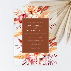 Elegante verbrande Sinaasappel Boho Chic Floral We Acryl Uitnodigingen