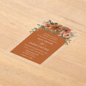 Elegante Verbrande Sinaasappel Roest Koper Bloemen Acryl Uitnodigingen (Laagn)