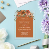 Elegante Verbrande Sinaasappel Roest Koper Bloemen Acryl Uitnodigingen (Insitu (Huwelijk))