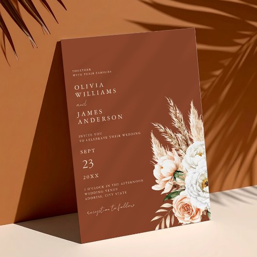 Elegante Verbrande Sinaasappel Terracotta Bloemen  Kaart