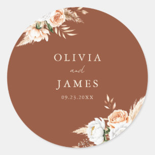 Elegante Verbrande Sinaasappel Terracotta Bloemen Ronde Sticker