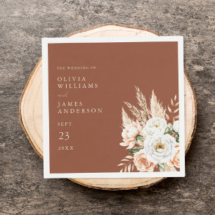 Elegante Verbrande Sinaasappel Terracotta Bloemen  Servet