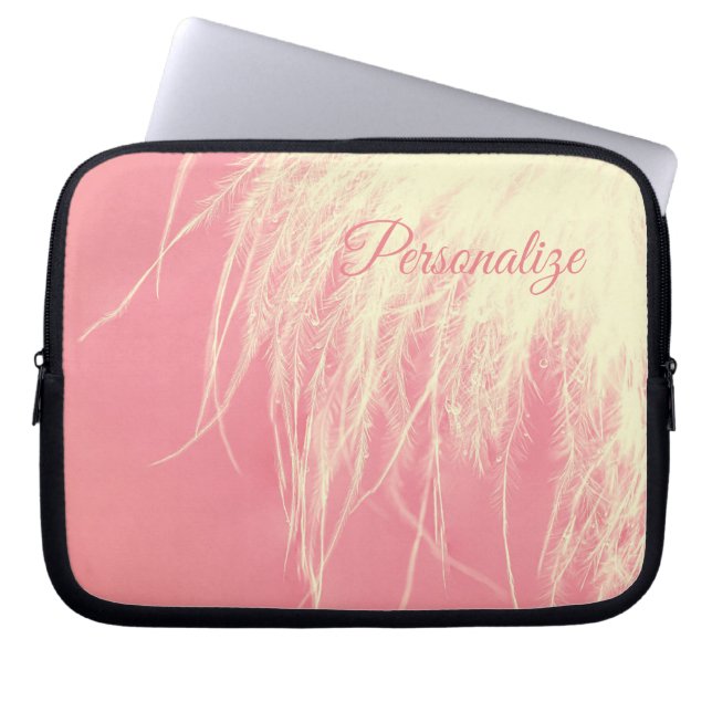 Elegante veren crème roze laptop sleeve (Voorkant)