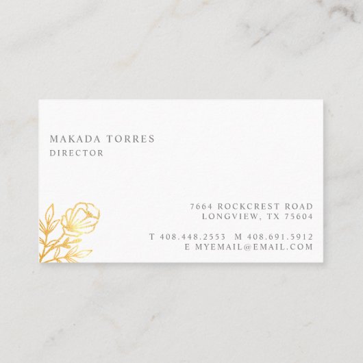 Elegante verfijnde florale gouden botanische visitekaartje (Achterkant)
