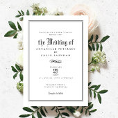 Elegante verfijnde formele zwart witte bruiloft kaart