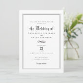 Elegante verfijnde formele zwart witte bruiloft kaart (Staand voorkant)