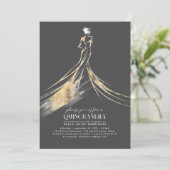 Elegante verfijnde Gouden en Grijze QUINCEAÑERA Kaart (Staand voorkant)