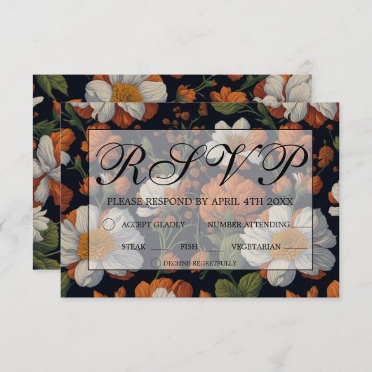 Elegante verfijnde oranje witte bloemenbloemen RSVP kaartje (Voorkant / Achterkant)