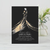 Elegante verfijnde zwart en goud QUINCEAÑERA Kaart (Staand voorkant)