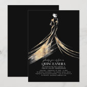 Elegante verfijnde zwart en goud QUINCEAÑERA Kaart (Voorkant / Achterkant)