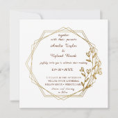 Elegante vergulde bloemen bruiloft uitnodiging (Voorkant)