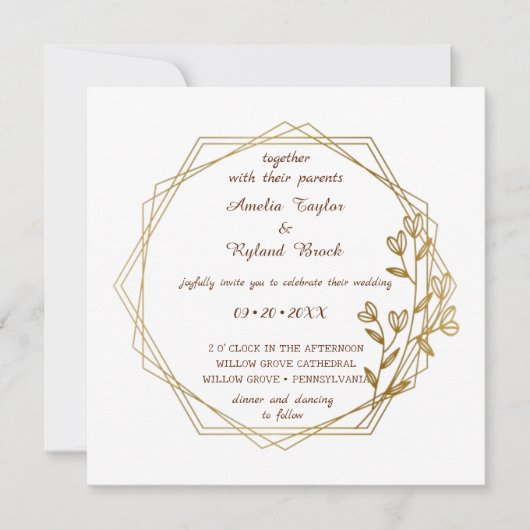 Elegante vergulde bloemen bruiloft uitnodiging (Voorkant)