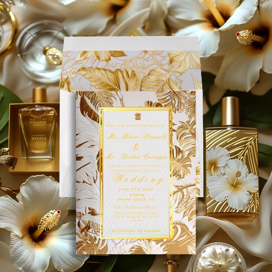 Elegante Vergulde Goud Monstera Folie Uitnodiging