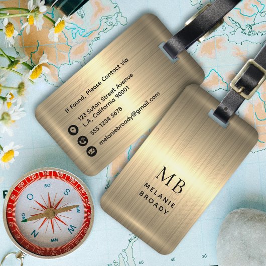 Elegante Vergulde Metalen Initialen Monogram Bagagelabel