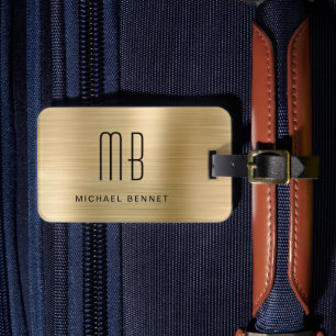Elegante Vergulde Metalen Met Monogram Bagagelabel