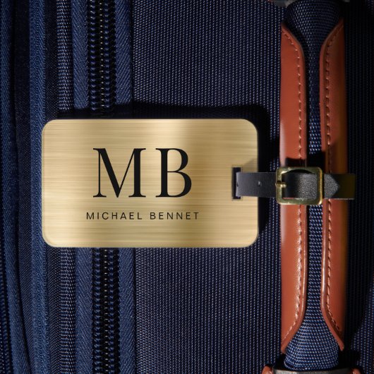 Elegante Vergulde Monogram Metalen Afwerking Bagagelabel (Voorkant Insitu 4)