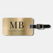 Elegante Vergulde Monogram Metalen Afwerking Bagagelabel (Voorkant horizontaal)