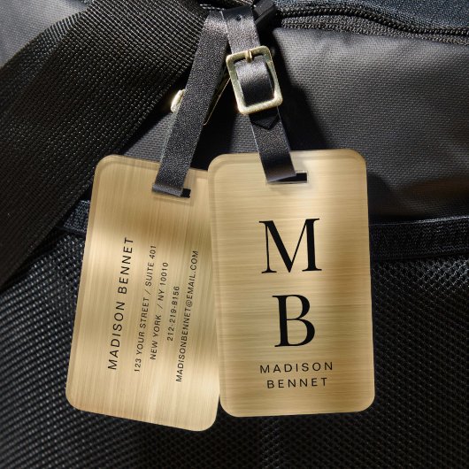 Elegante Vergulde Monogram Metalen Afwerking Bagagelabel