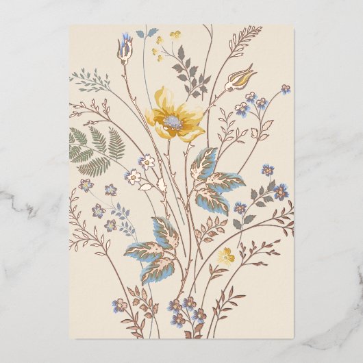 Elegante vergulde Wildflower Botanical Folie Uitnodiging (Voorkant)