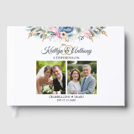 Elegante verjaardag Aquarel bloemen 2 foto's Gastenboek