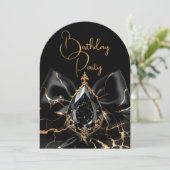 Elegante Verjaardag Black Marble Bow Gold Jewel Kaart (Staand voorkant)