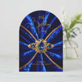 Elegante Verjaardag Blauw Goud Juweel Faux Velvet Kaart (Staand voorkant)