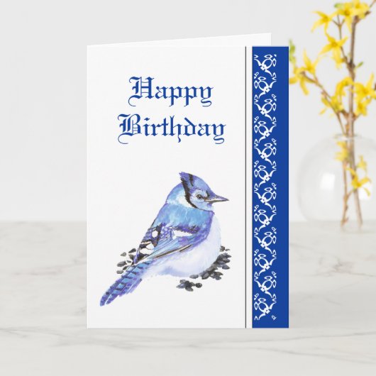 Elegante Verjaardag, Blauwe Vlaamse gaai, het Wild Kaart (Gele Bloem)