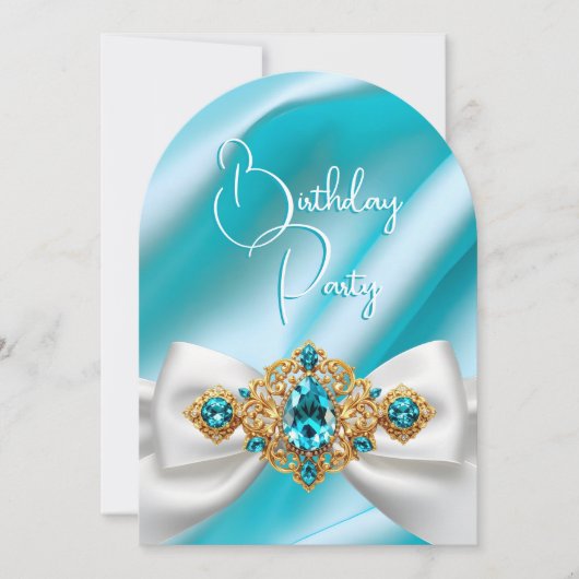 Elegante Verjaardag Blauwgroen Blauw Goud Juweel B Kaart (Voorkant)