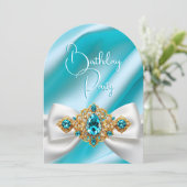 Elegante Verjaardag Blauwgroen Blauw Goud Juweel B Kaart (Staand voorkant)