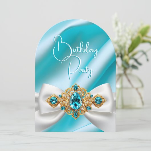 Elegante Verjaardag Blauwgroen Blauw Goud Juweel B Kaart (Staand voorkant)