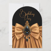 Elegante Verjaardag Caramel Gouden Juweel Bow Zwar Kaart (Voorkant)