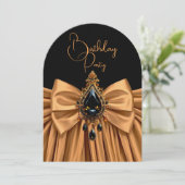 Elegante Verjaardag Caramel Gouden Juweel Bow Zwar Kaart (Staand voorkant)