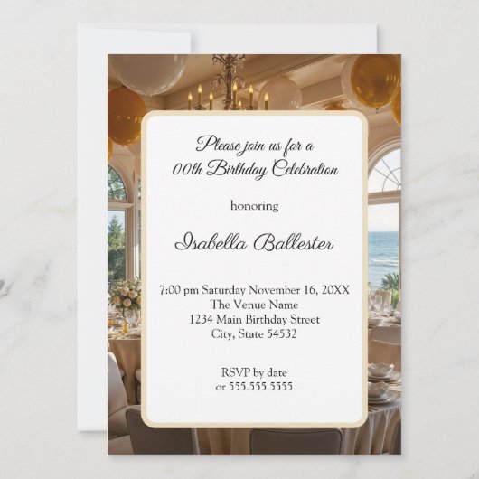 Elegante Verjaardag Diner Party Gold White Dining Kaart (Achterkant)