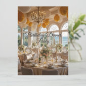 Elegante Verjaardag Diner Party Gold White Dining Kaart (Staand voorkant)