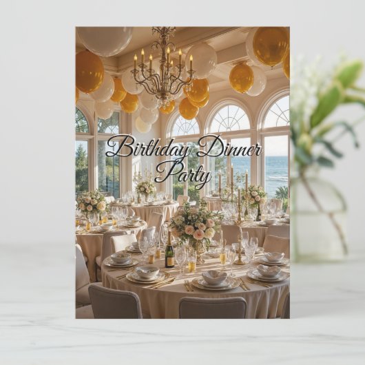 Elegante Verjaardag Diner Party Gold White Dining Kaart (Staand voorkant)