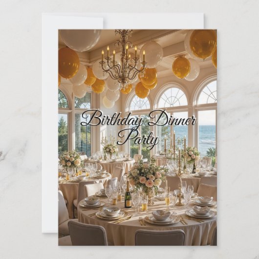 Elegante Verjaardag Diner Party Gold White Dining Kaart (Voorkant)