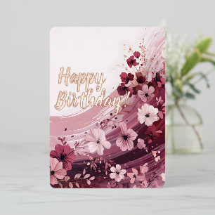 Elegante Verjaardag Folie Kaart Bloemen Roze Kleur