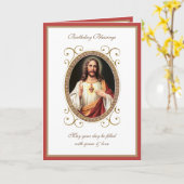 Elegante verjaardag Gewijd Hart Jezus Vintage kaar Kaart (Gele Bloem)