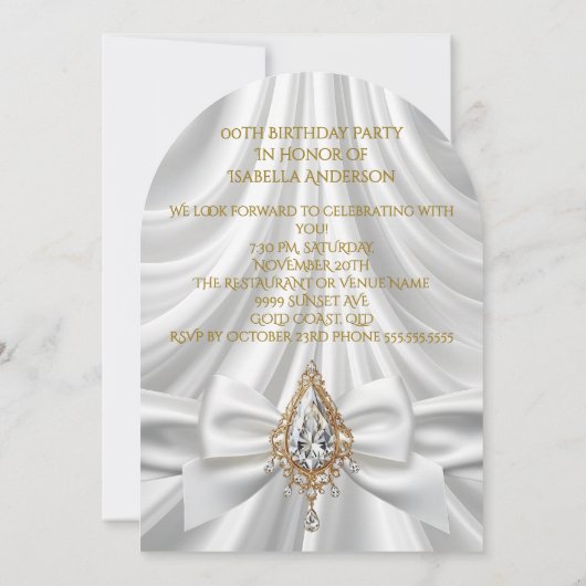 Elegante Verjaardag Goud Wit Diamanten Juweel Bow Kaart (Achterkant)